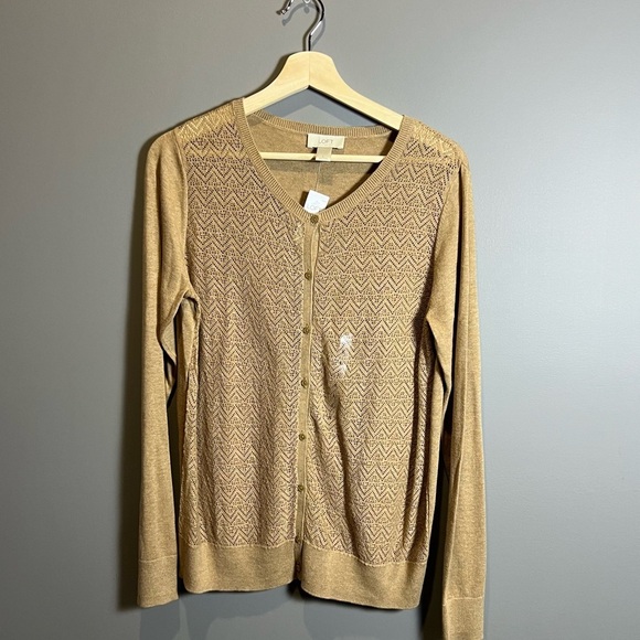 LOFT Tan Cardigan with Relaxed Fit and Textured Knit - Picture 1 of 9